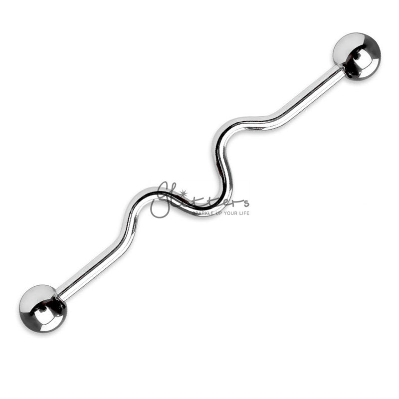 14GA 316L Surgical Steel Wavy Industrial Barbells - Silver