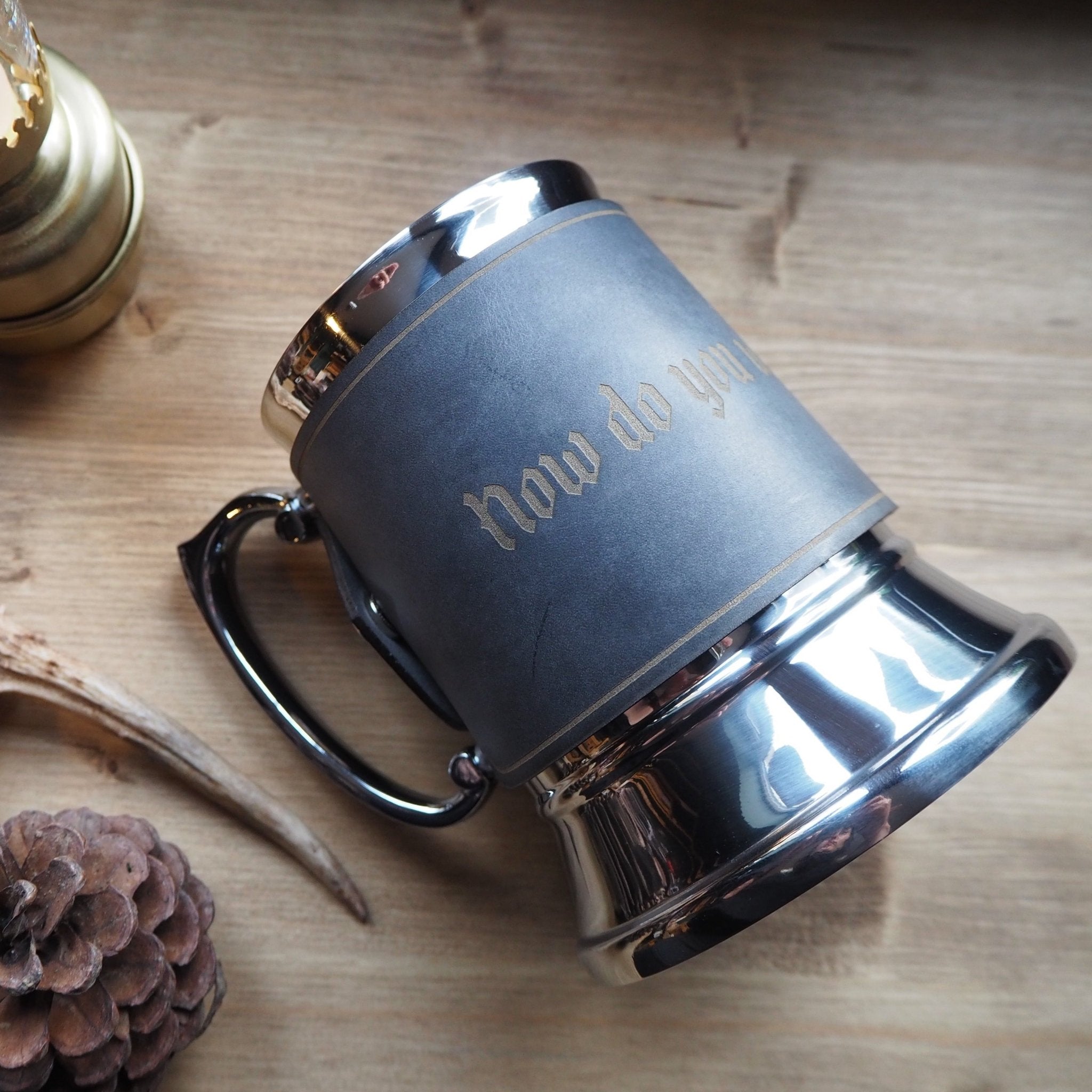 Custom Quote Leather Wrapped Tankard