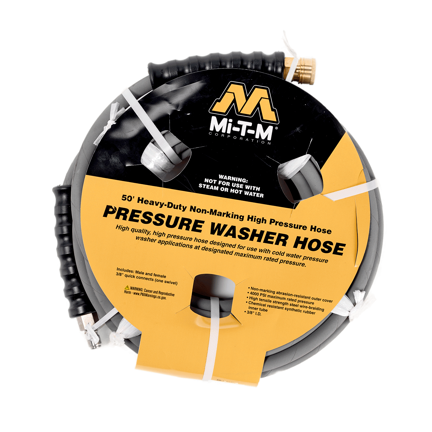 MI-T-M 50-foot x 3/8-inch Cold Pressure Washer Hose, 4000 PSI