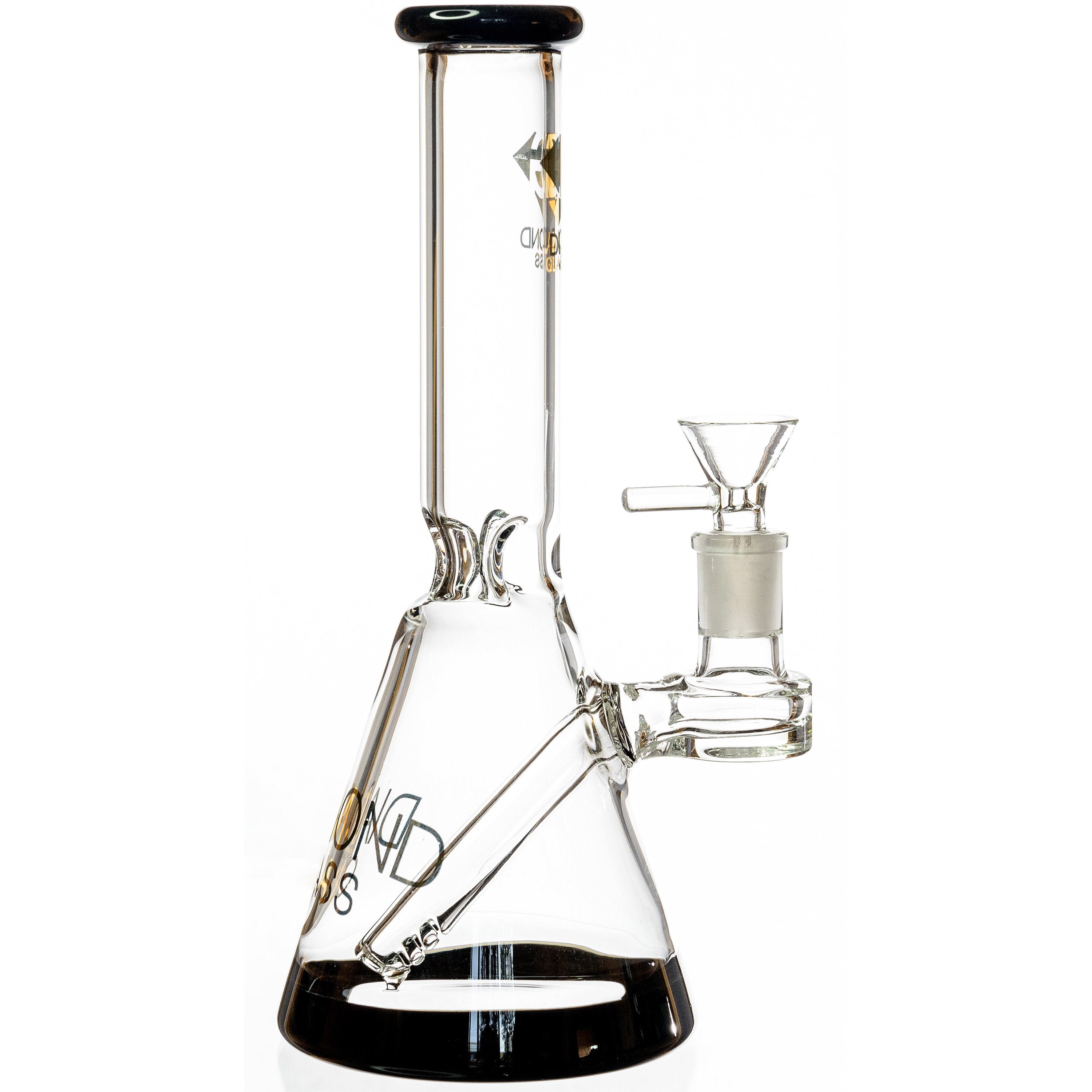 10" Beaker Bong w/ colored lip and base + built-in stem, by Diamond Glass