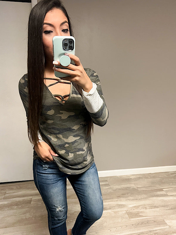 *New* Heather Grey Camo Criss Cross