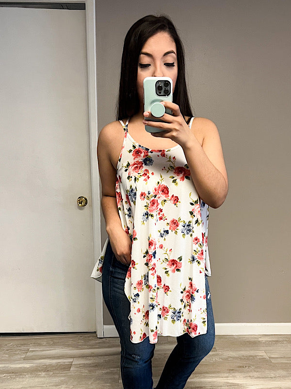 *New* Ivory Floral Criss Cross tank