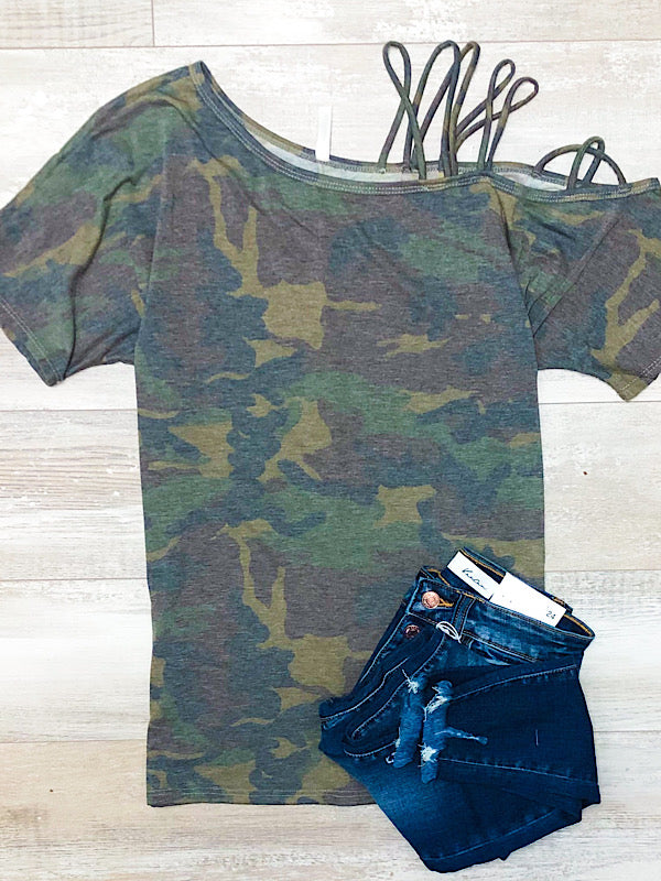 *New* Camo off the shoulder top