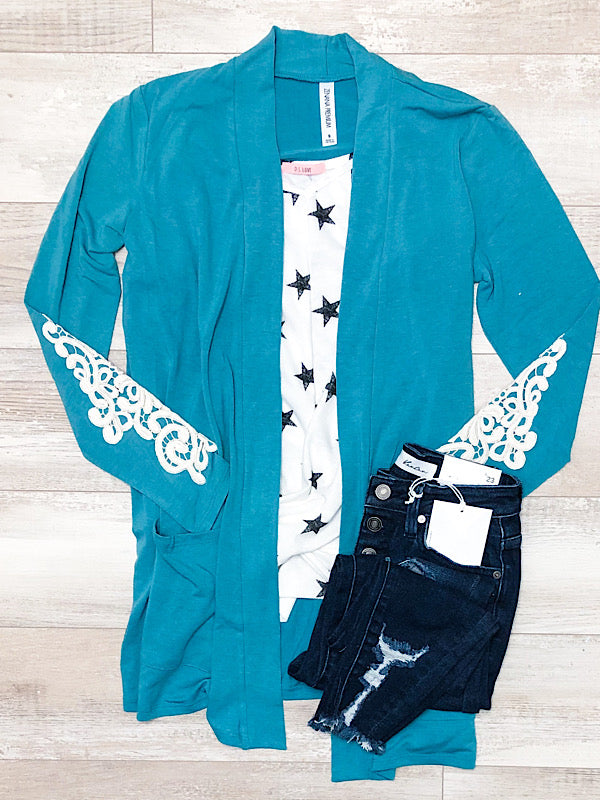 *New* Dusty Teal crochet cardigan