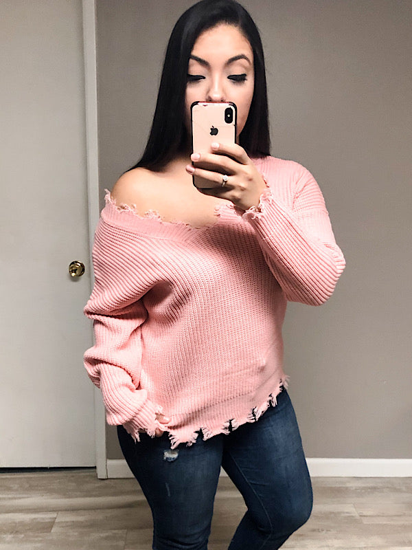*New* Dusty Pink Distress Sweater