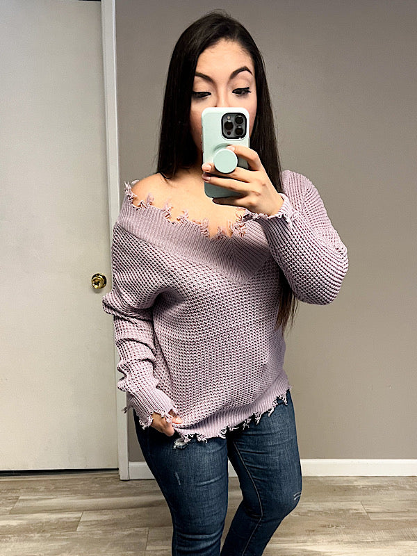 *New* Dusty Lavender Distress Sweater