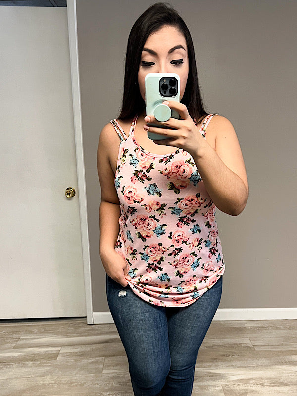 *New* Blush Floral Criss Cross tank