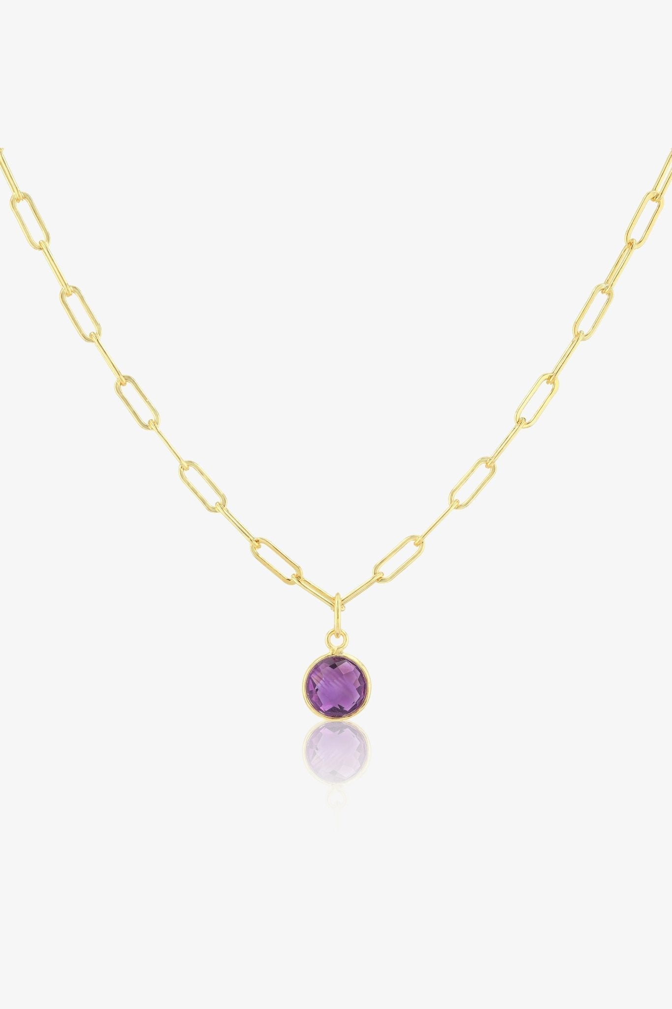 Amethyst Bezeled 18k Gold Vermeil Paperclip Necklace