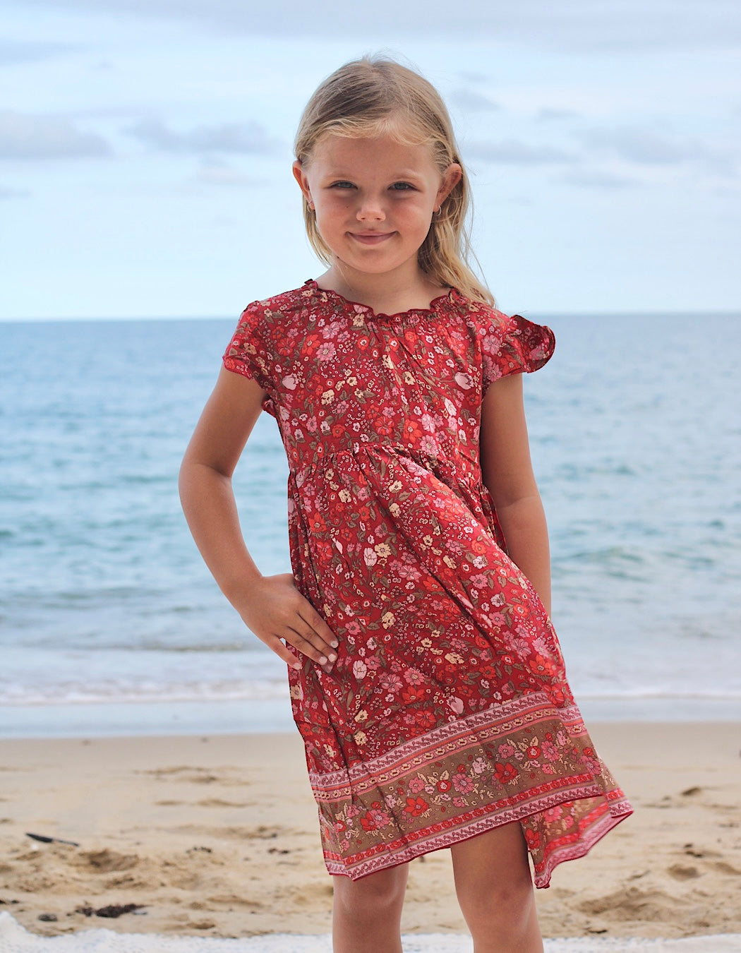 Girls Dress in Ruby Wild Flower