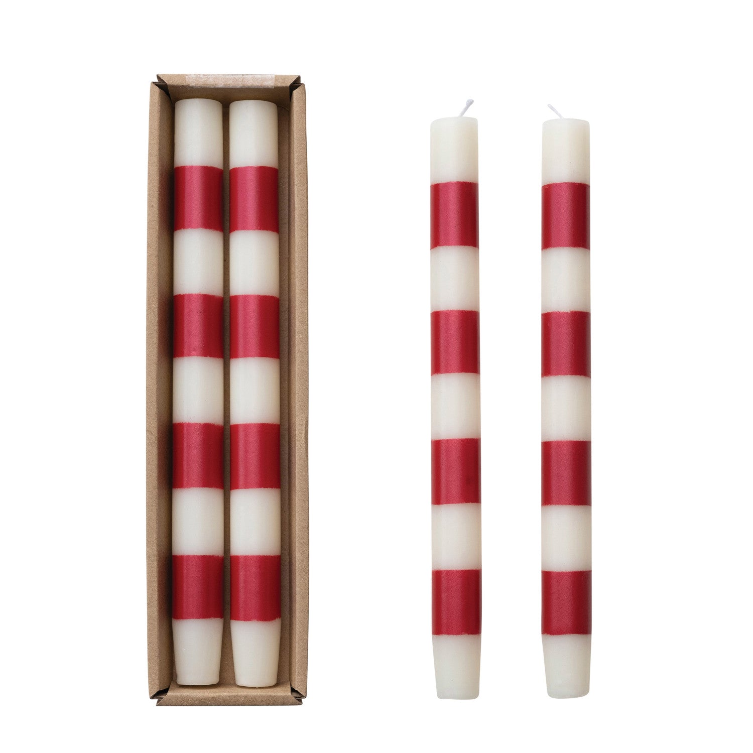 10"H Unscented Taper Candles Candy Cane in Box