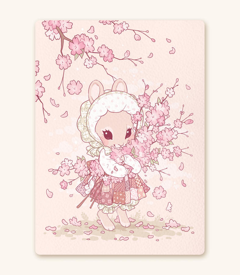 Bundle of Blossoms Bunny Textured Print