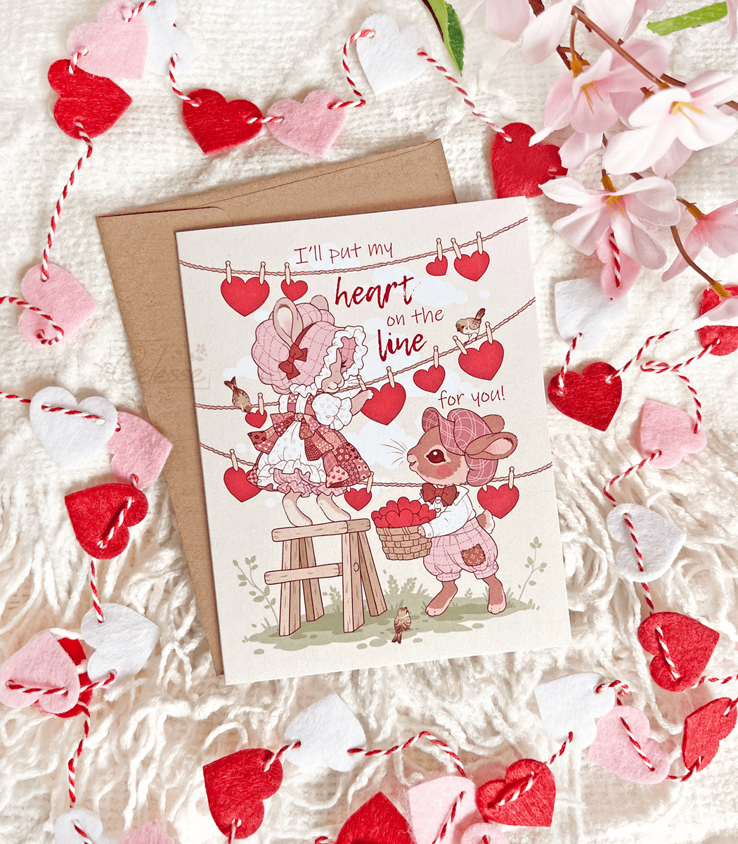 Heart on the Line Bunny Greeting Card