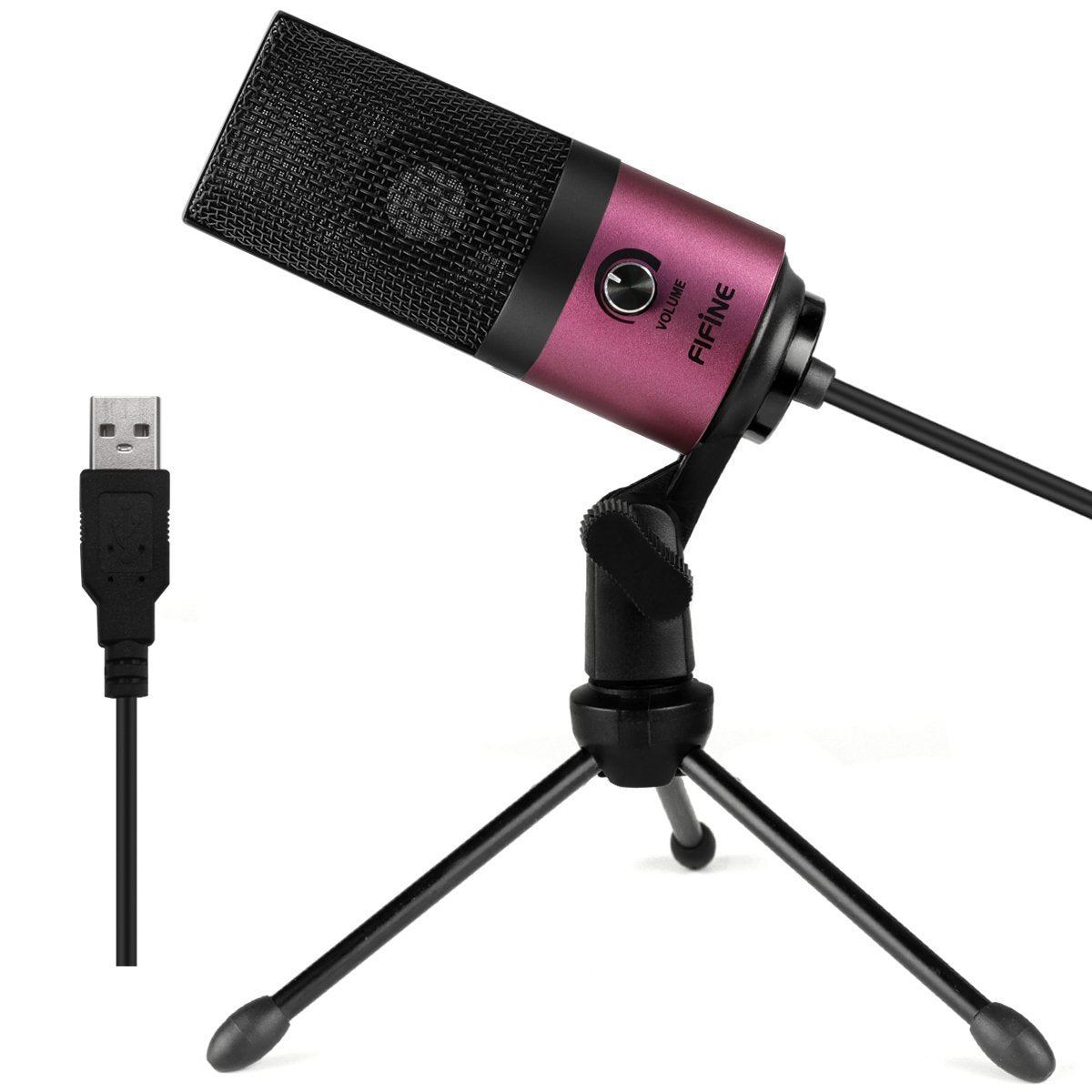 Fifine Microphone K669 USB Microphone with Volume Dial for Podcasting, Recording on Windows and Mac - Pink
