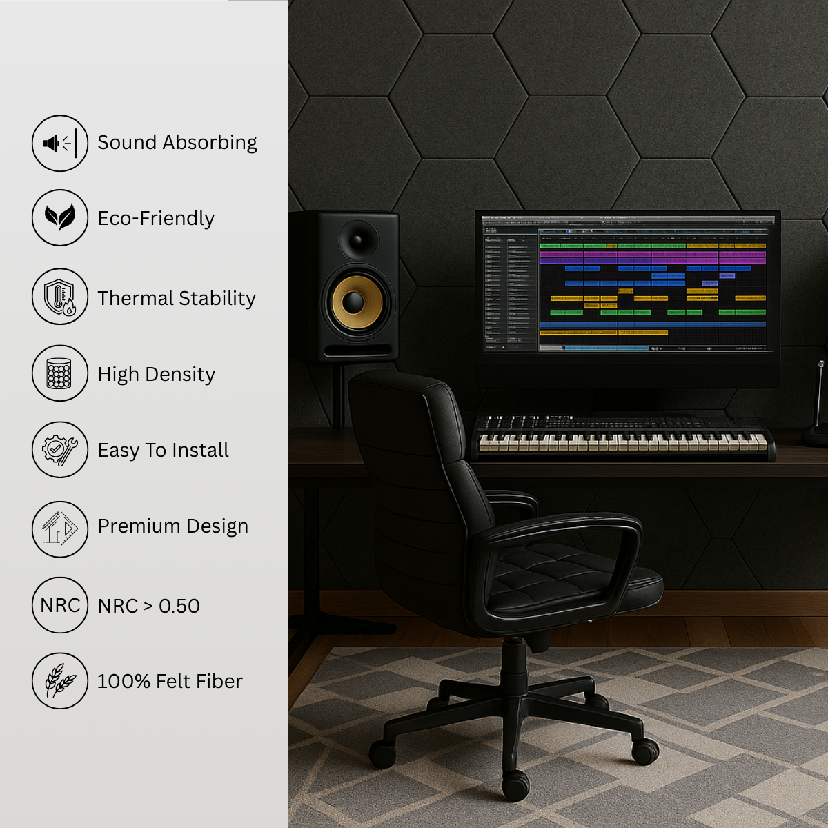 HexaFelt Bevelled Acoustic Panels | Ash | 7 Pcs