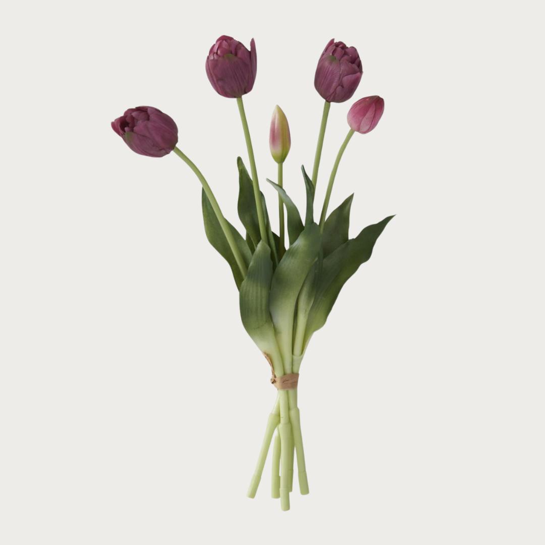 15" Purple Real Touch Tulip Bundle UV Treated