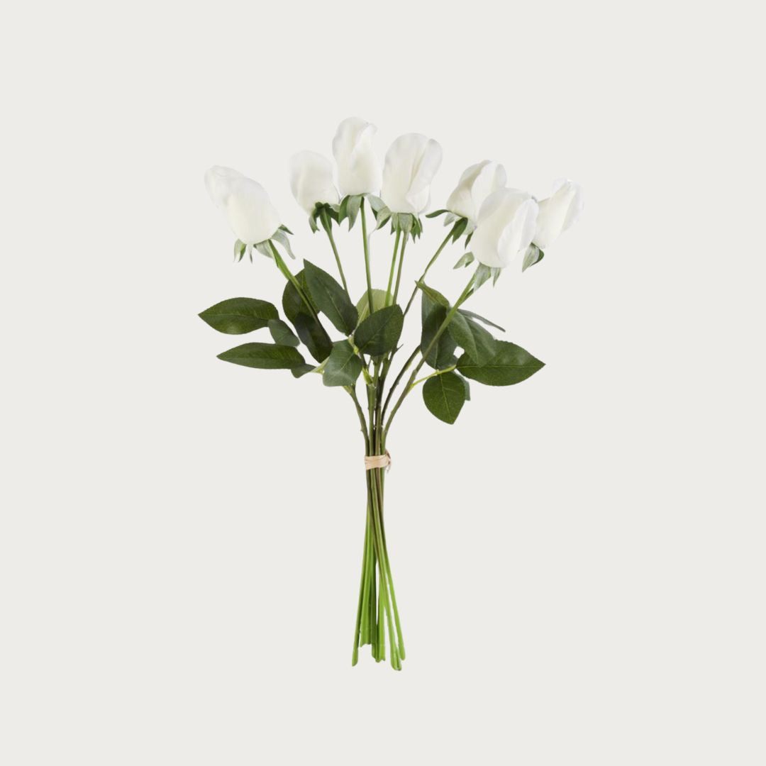 17" White True Bloom Real Touch Rose Bud Bundle