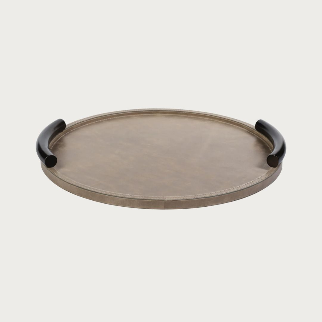 18" Byron Round Leather Tray w/ Alloy Handles