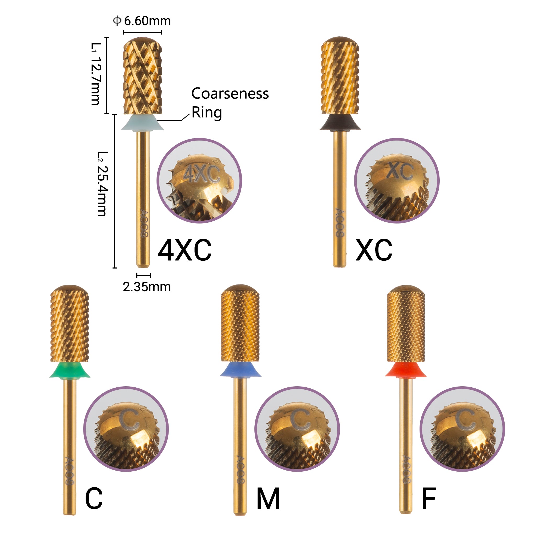 ACOS 6.6mm Large Barrel Smooth Top Tungsten Carbide Nail Drill Bits