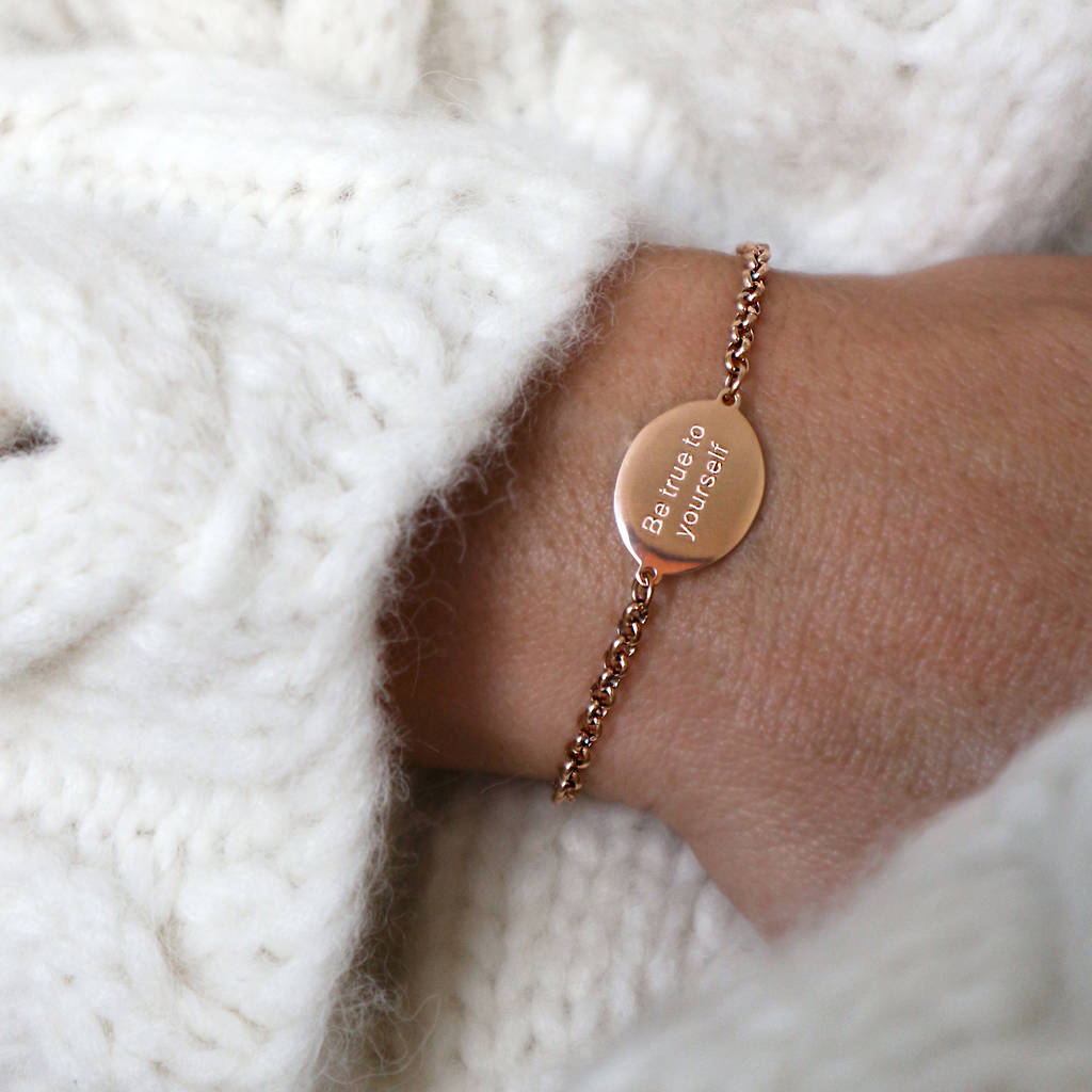 'Be True To Yourself' Engraved Disc Bracelet