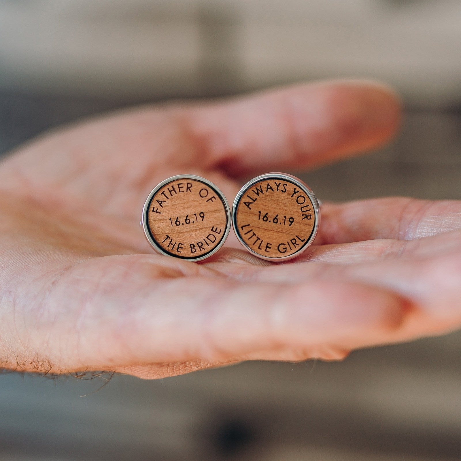Father Of The Bride Wooden Wedding Date Cufflinks