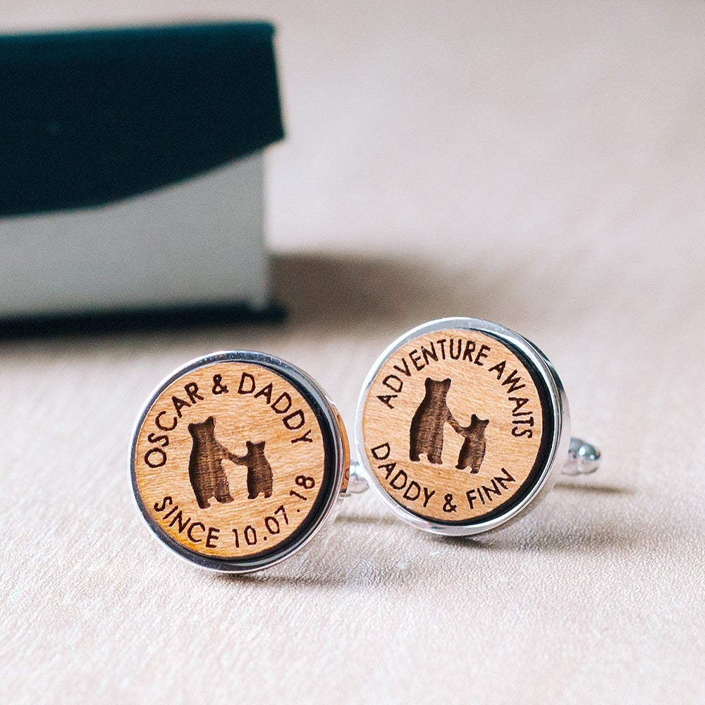 Daddy And Child Bear Own Text Personalised Cufflinks