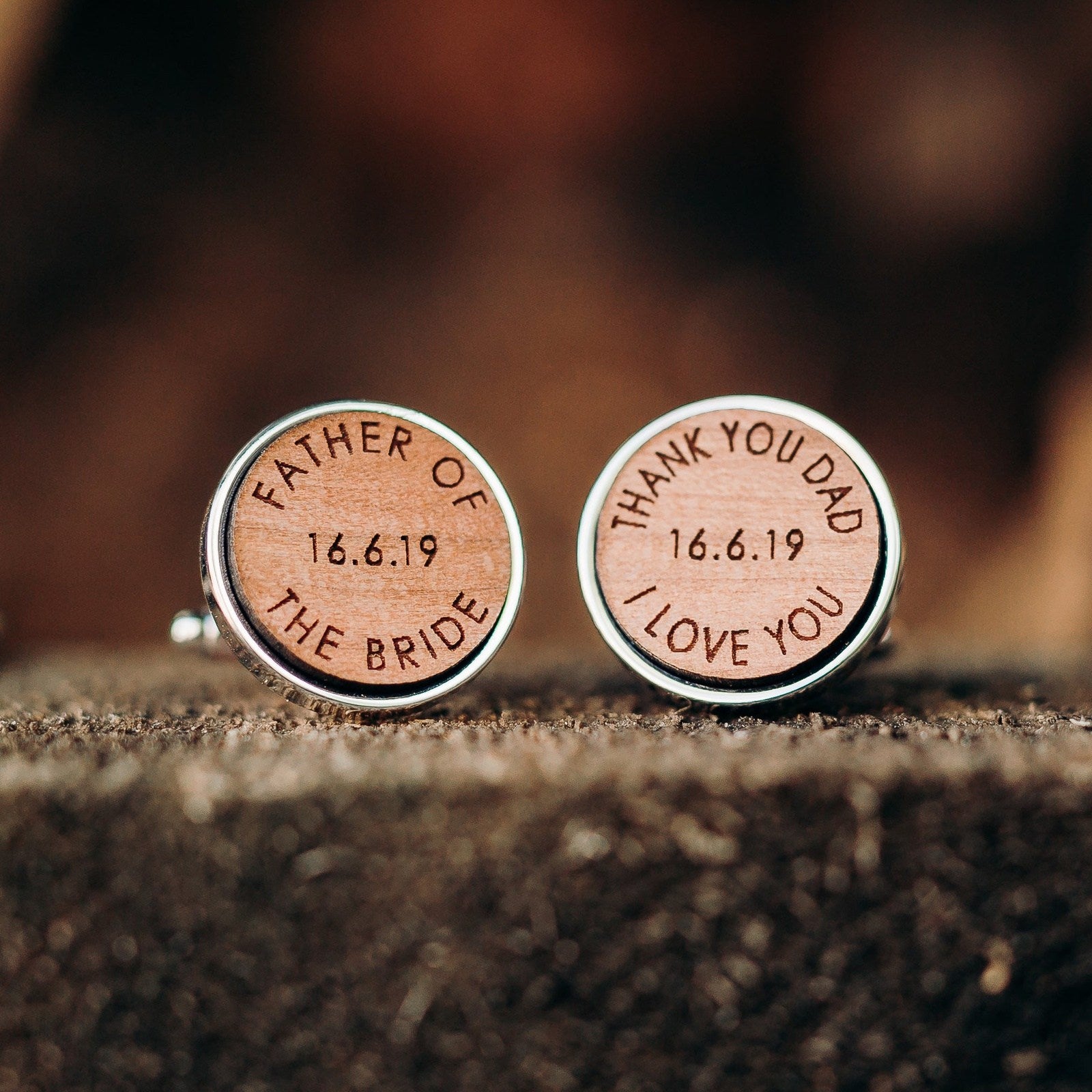 Father Of The Bride Wooden Wedding Thank You Cufflinks