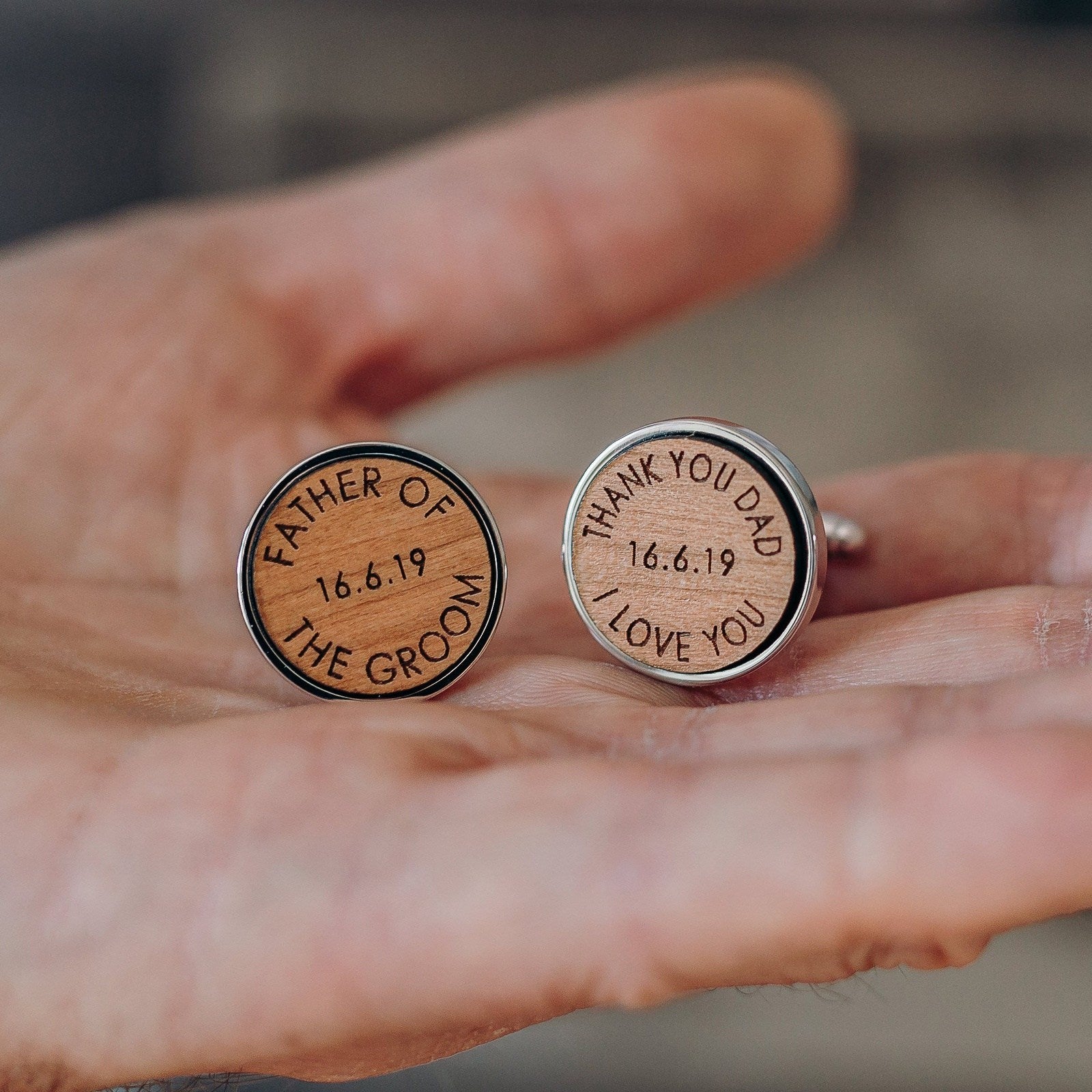 Father Of The Groom Wooden Wedding Thank You Cufflinks