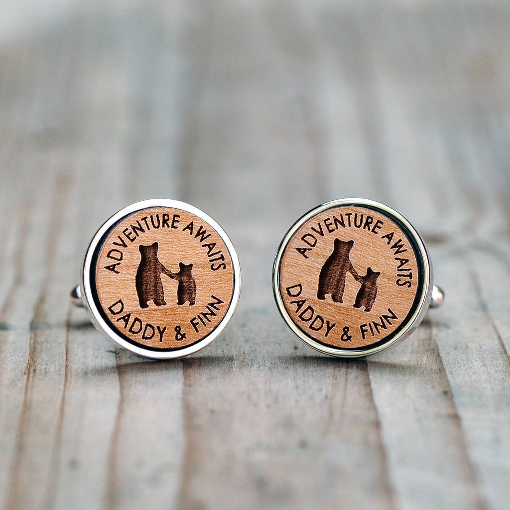'Adventure Awaits' Daddy And Child Bear Cufflinks