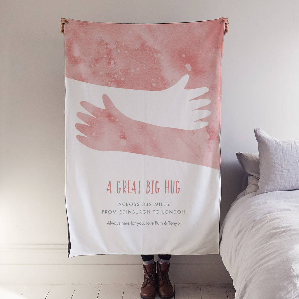 Hugging Arms Across The Miles Personalised Blanket