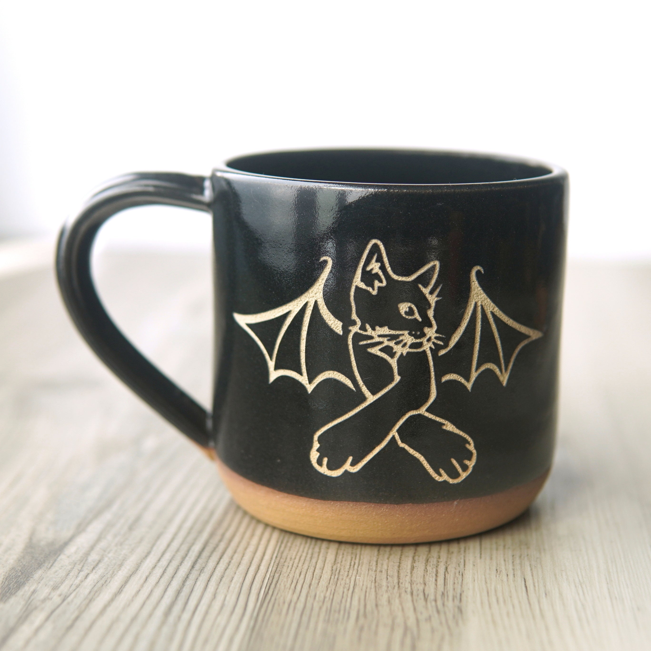 Cat Bat Mug, Farmhouse Style Handmade Pottery