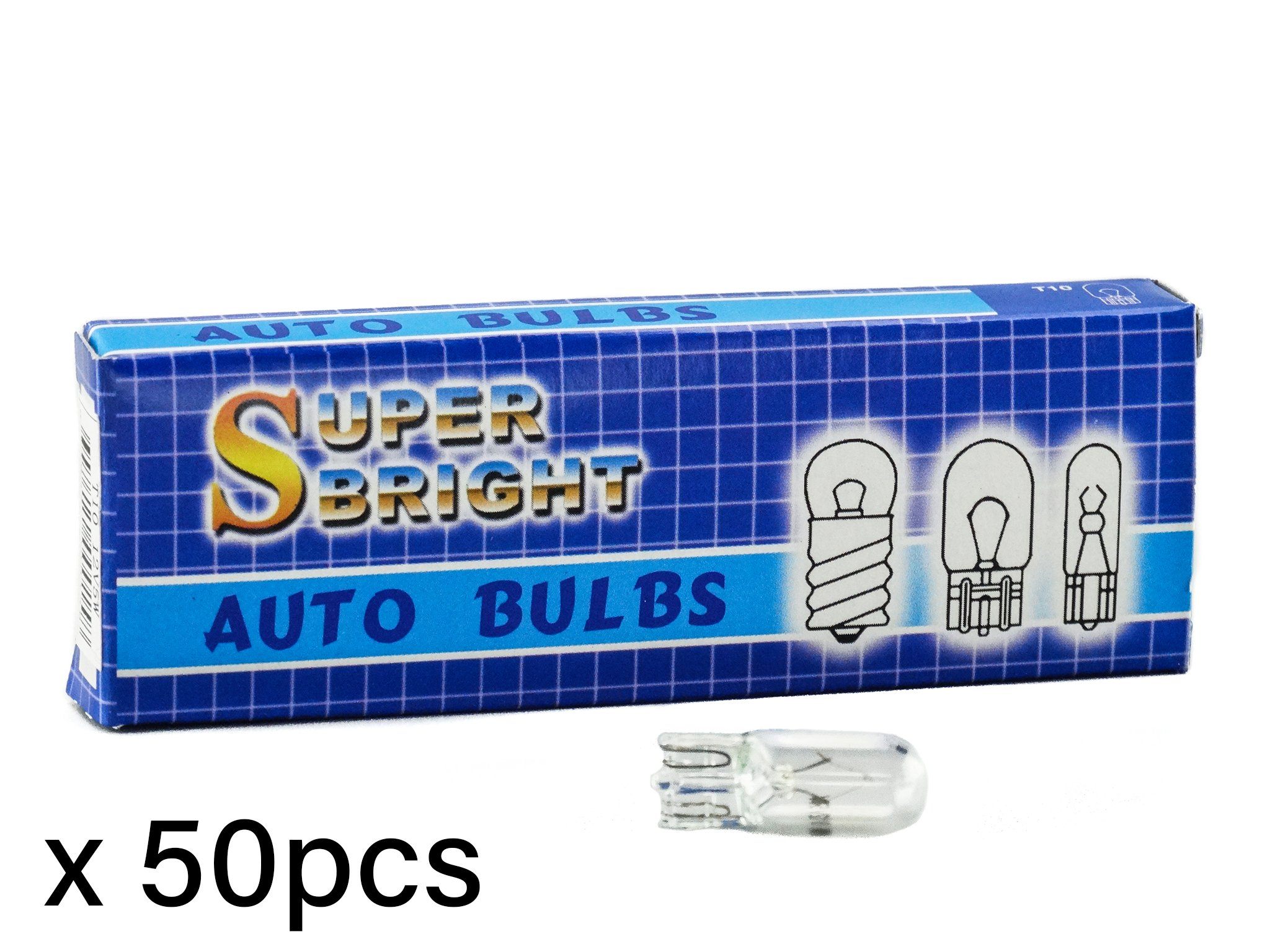 GBT10 T10/47501 White 12V 5W Clear Bulbs x 50