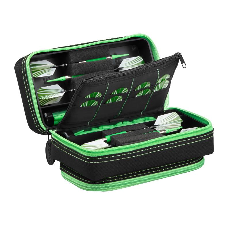 Casemaster Plazma Pro Dart Case Black with Green Trim and Phone Pocket