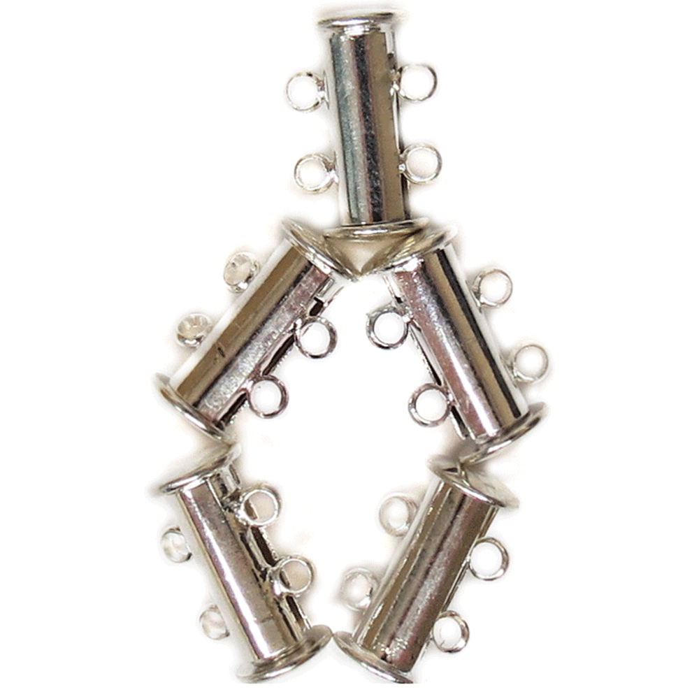 2 Strand Magnetic Multi-Strand Clasp, Brass Silver Plated; 5pcs