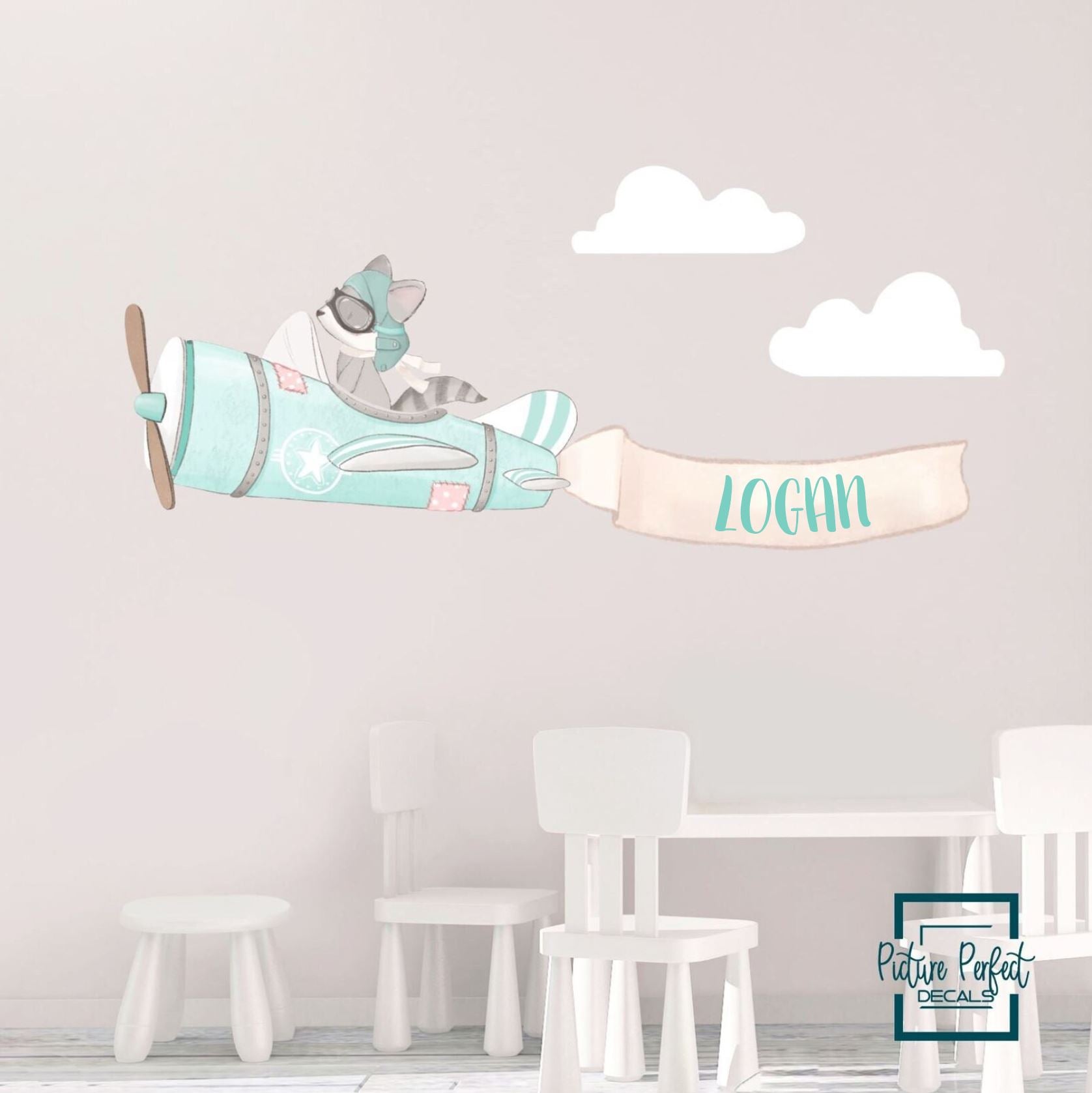 Airplane and Name Banner Wall Decals