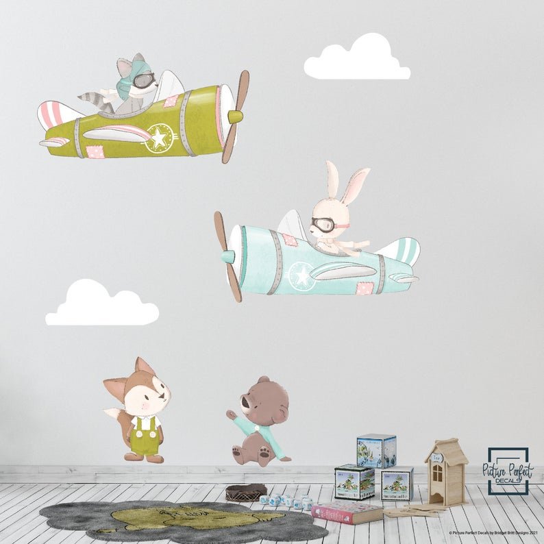 Airplanes and Animals Wall Decals Removable Wallpaper Sticker