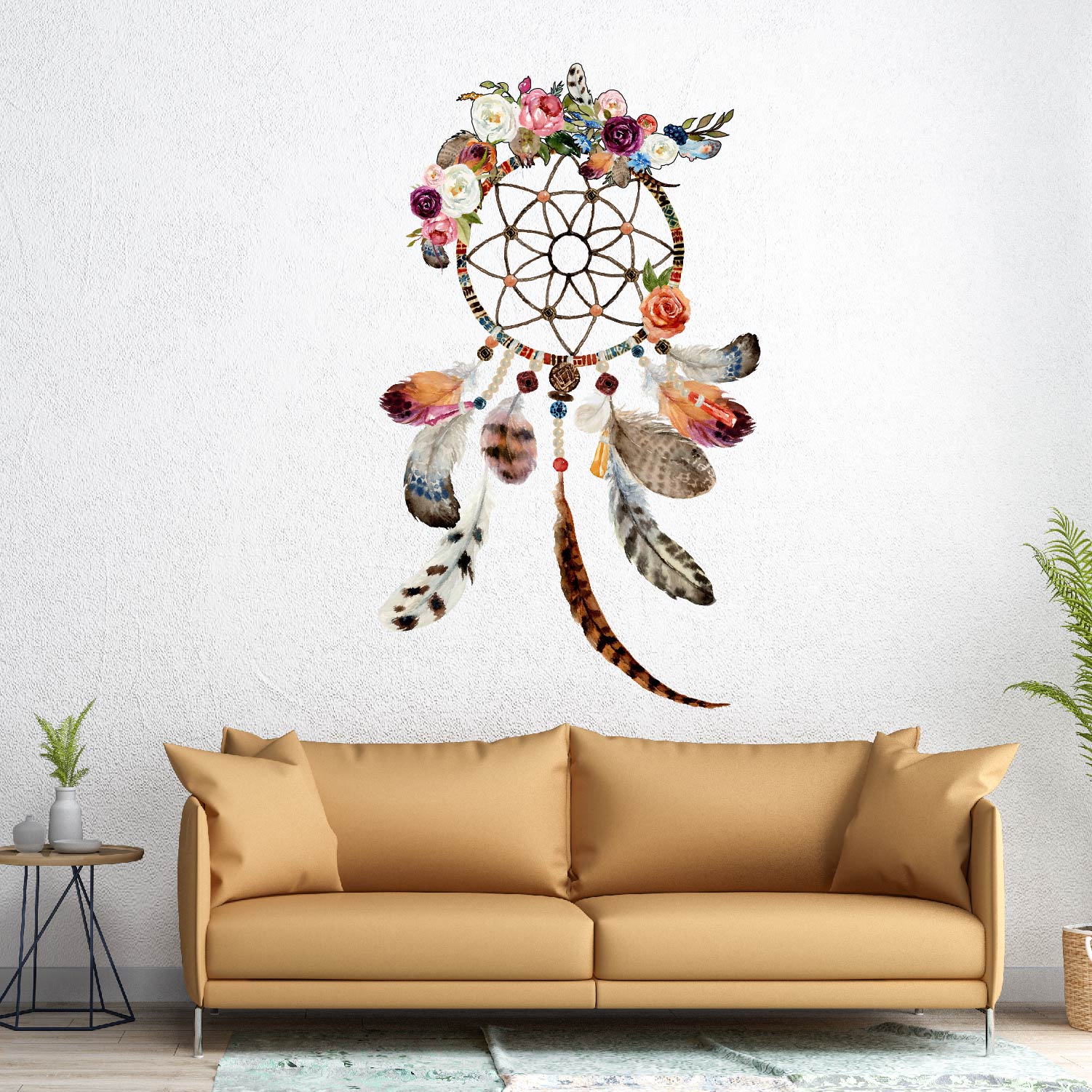 Boho Dreamcatcher and Flowers Fabric Wall Decals