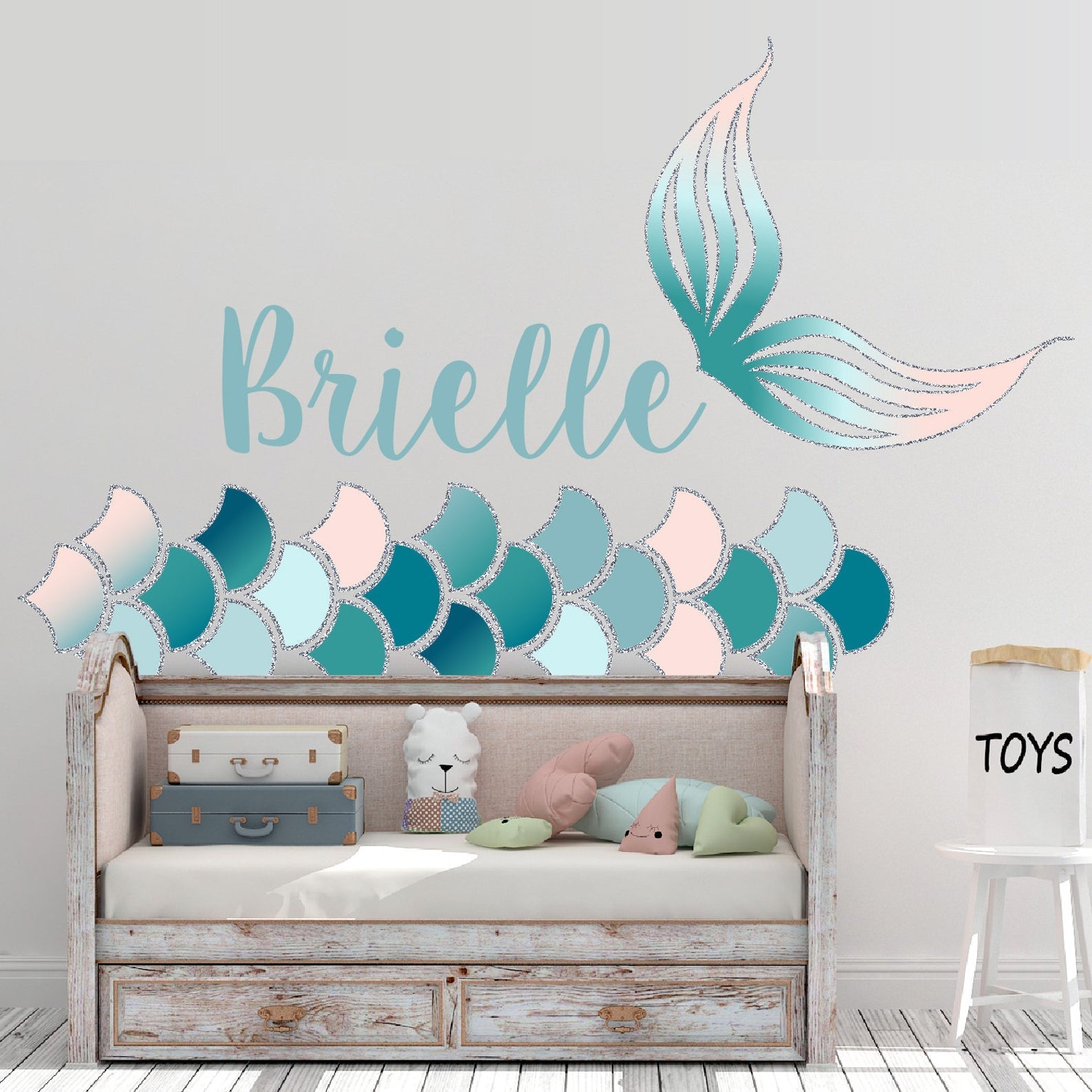 Mermaid Scales and Mermaid Tail Wall Decals | Turquoise and Blush