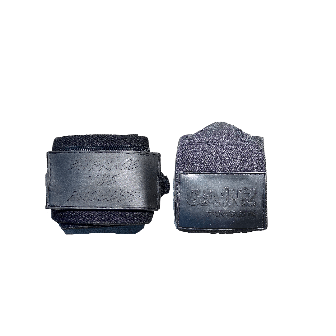 Black on Black "Embrace The Process" Wrist Wraps 18" (USPA Approved)