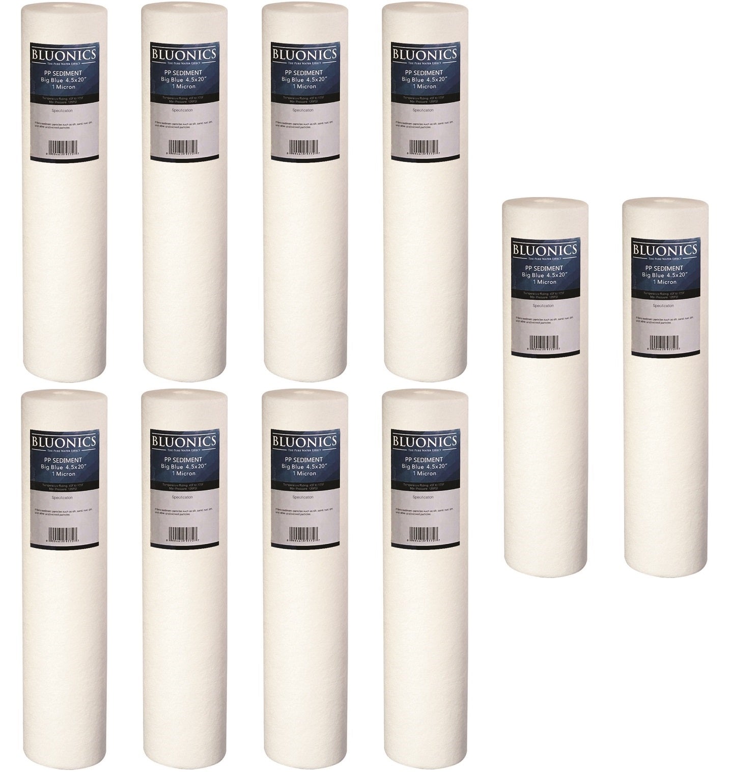 10  Bluonics Sediment Replacement Water Filters (1 Micron) 4.5" x 20 Cartridges