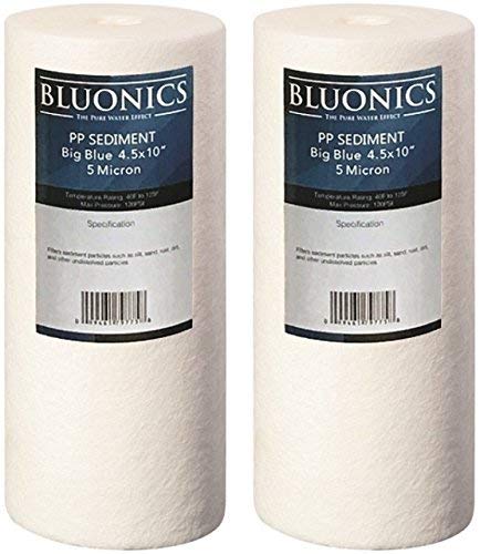2-pack Bluonics 4.5" x 10" Big Blue Sediment Replacement Water Filters 5-Micron Whole House for Rust, Iron, Sand, Dirt and Undissolved Particles