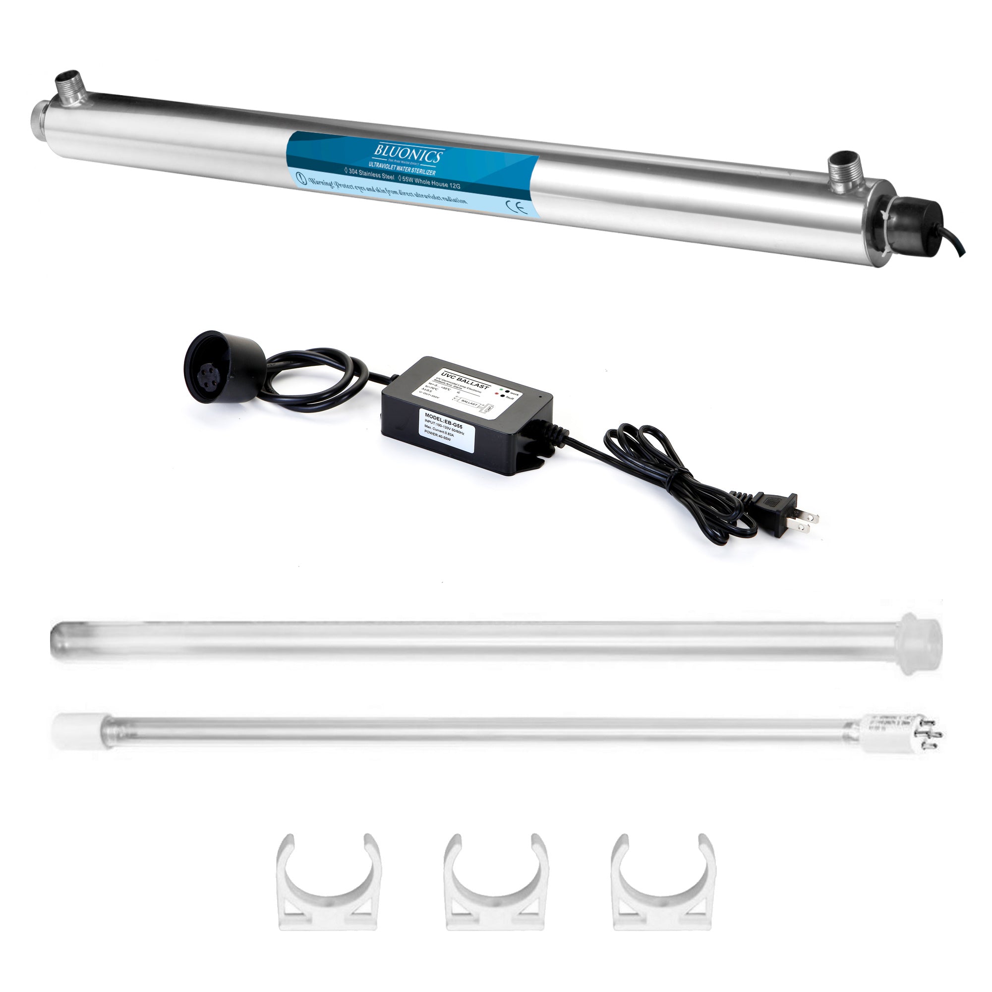 Bluonics 55W Ultraviolet Light UV Water Sterilizer for Whole House 12 GPM with 3/4" MNTP Inlet Outlet For Virus, Bacteria, Ecoli & Cryptosporidium