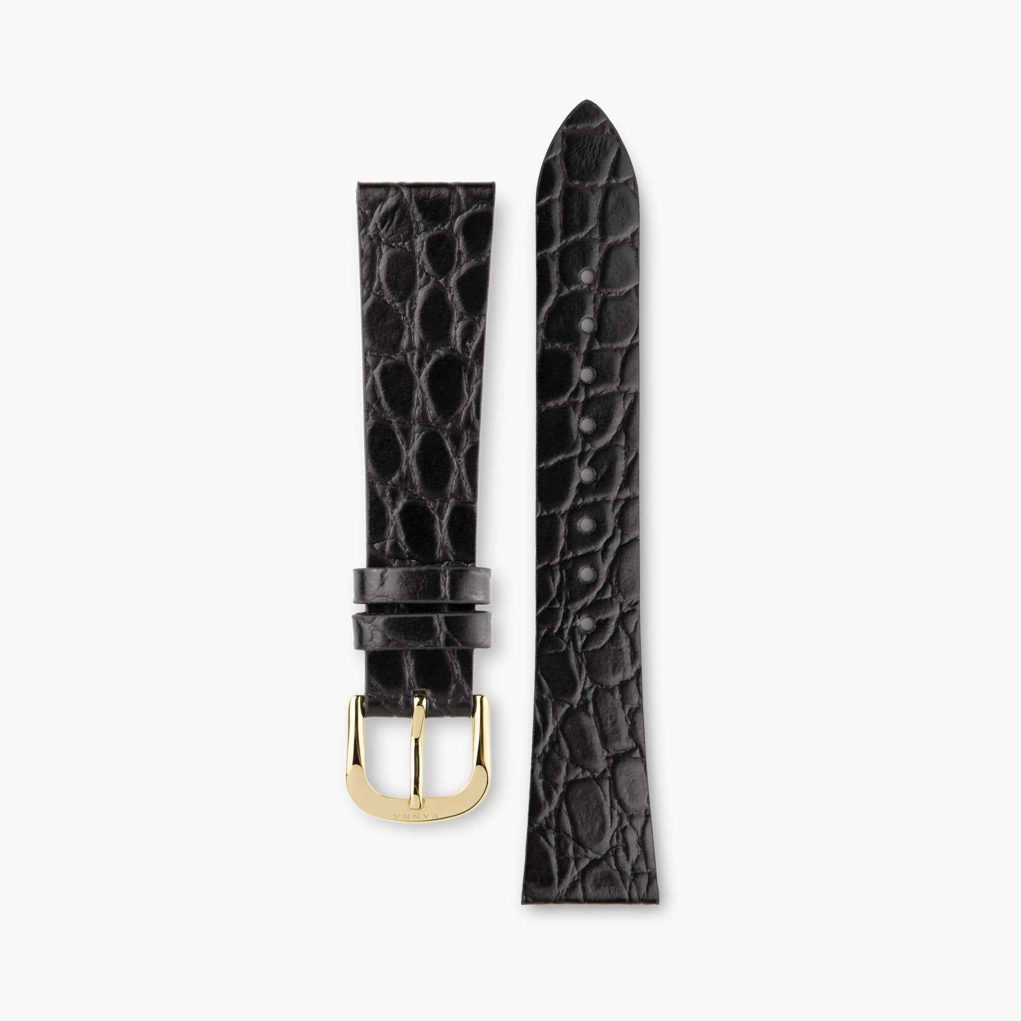 Black Leather Strap 16mm - Gold