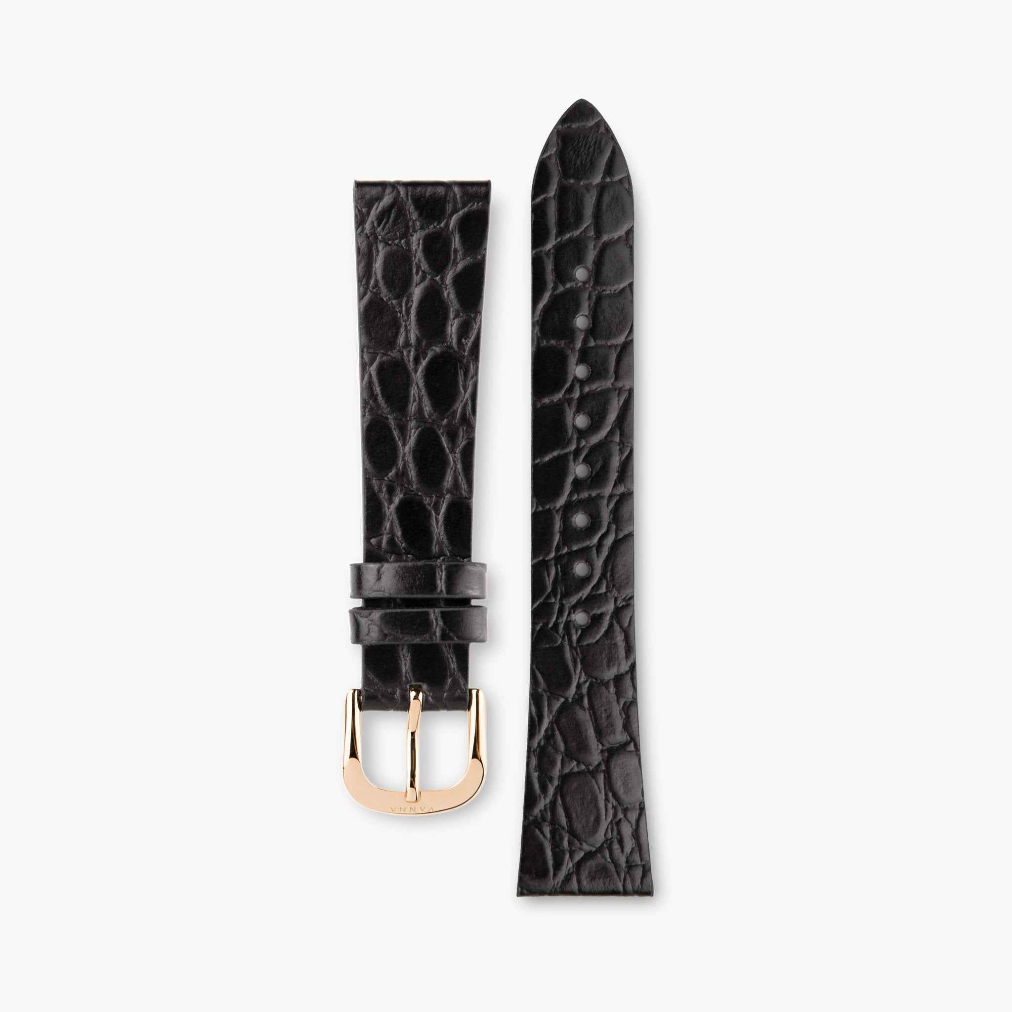 Black Leather Strap 18mm - Rose Gold