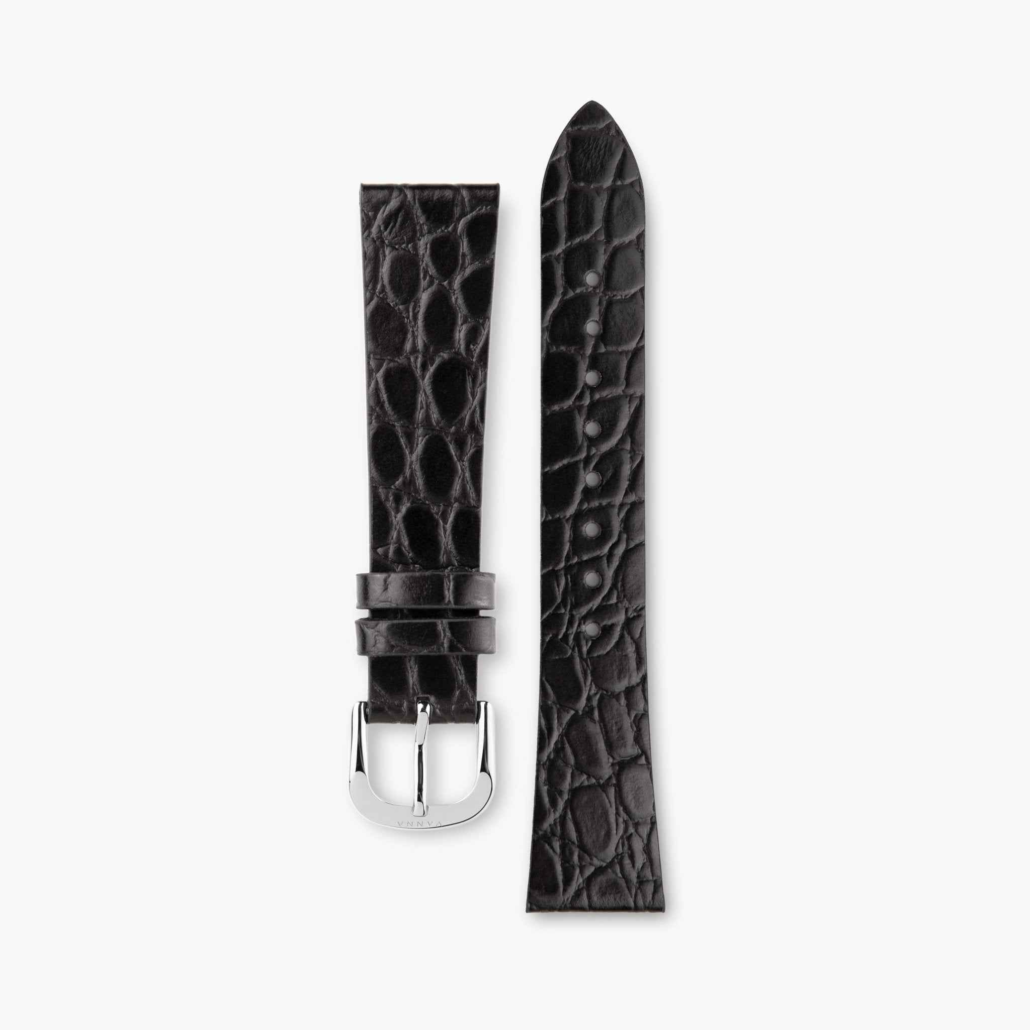 Black Leather Strap 18mm - Stainless Steel