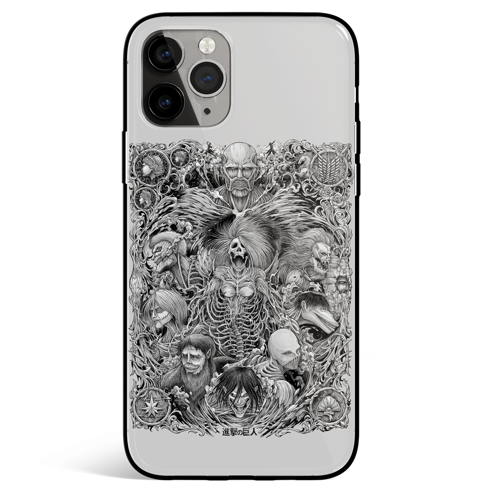 Attack on Titan All Titans Tempered Glass Soft Silicone iPhone Case