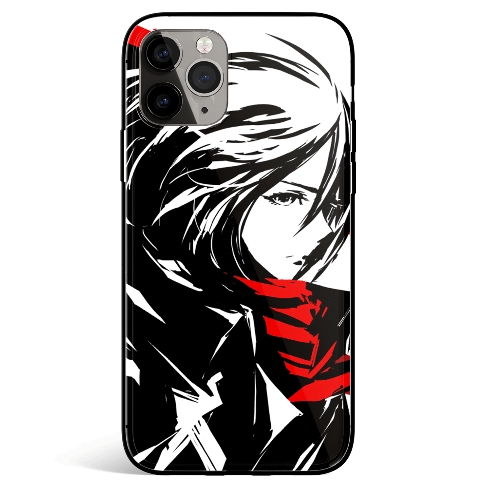 Attack on Titan Mikasa Sketch Tempered Glass Soft Silicone iPhone Case