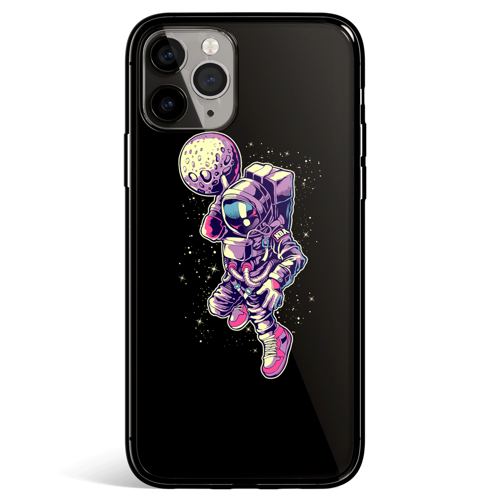 Astro Dunk Moon iPhone Tempered Glass Soft Silicone Phone Case