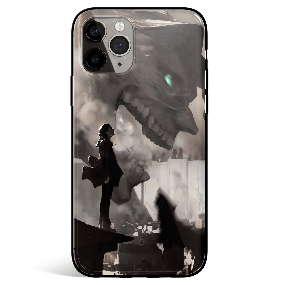 Attack On Titan Eren Sihouette Titan Tempered Glass Soft Silicone iPhone Case