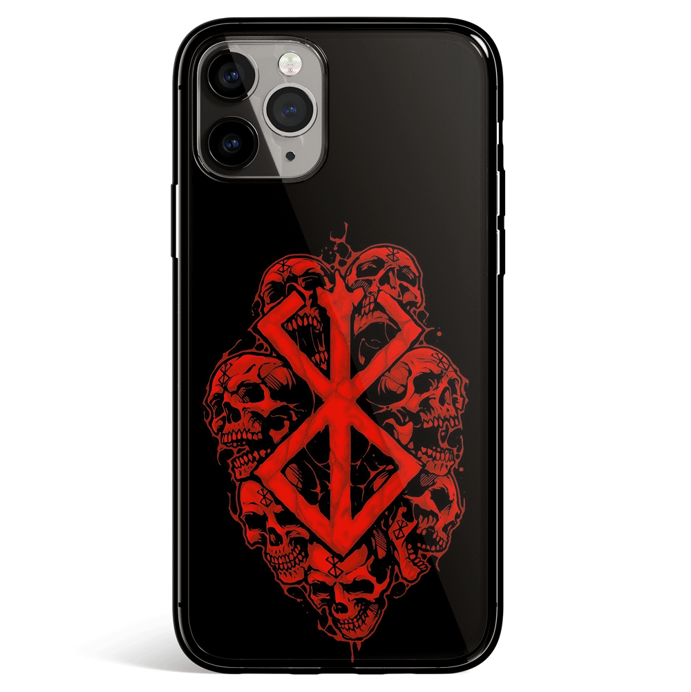 Berserk Brand of Sacrifice Skull Tempered Glass Soft Silicone iPhone Case