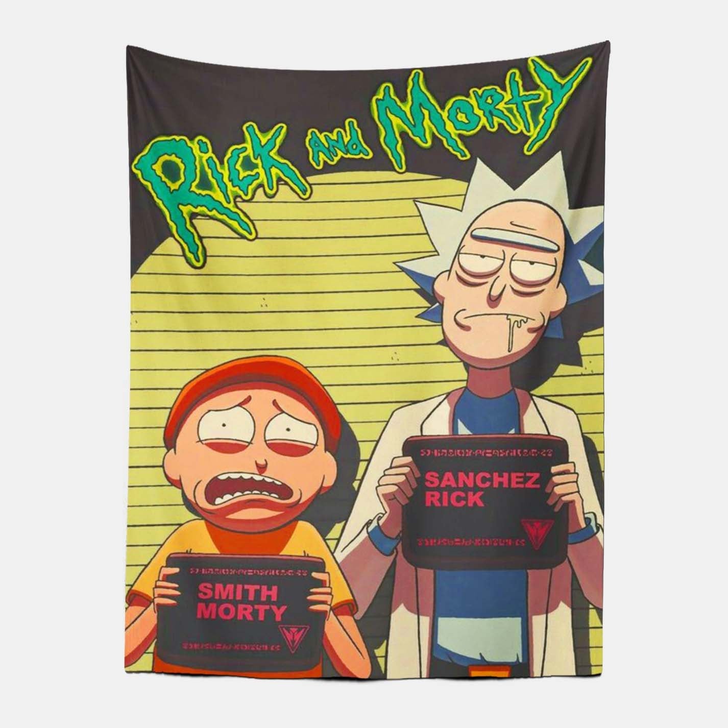 Anime Rick and Morty Mugshot Tapestry